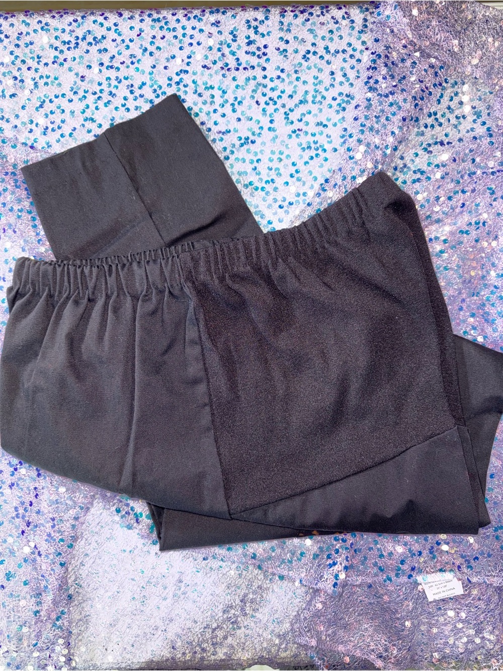 2587-Special Editions Women's Straight-Leg Black Ponte Pants w/Elastic Waistband